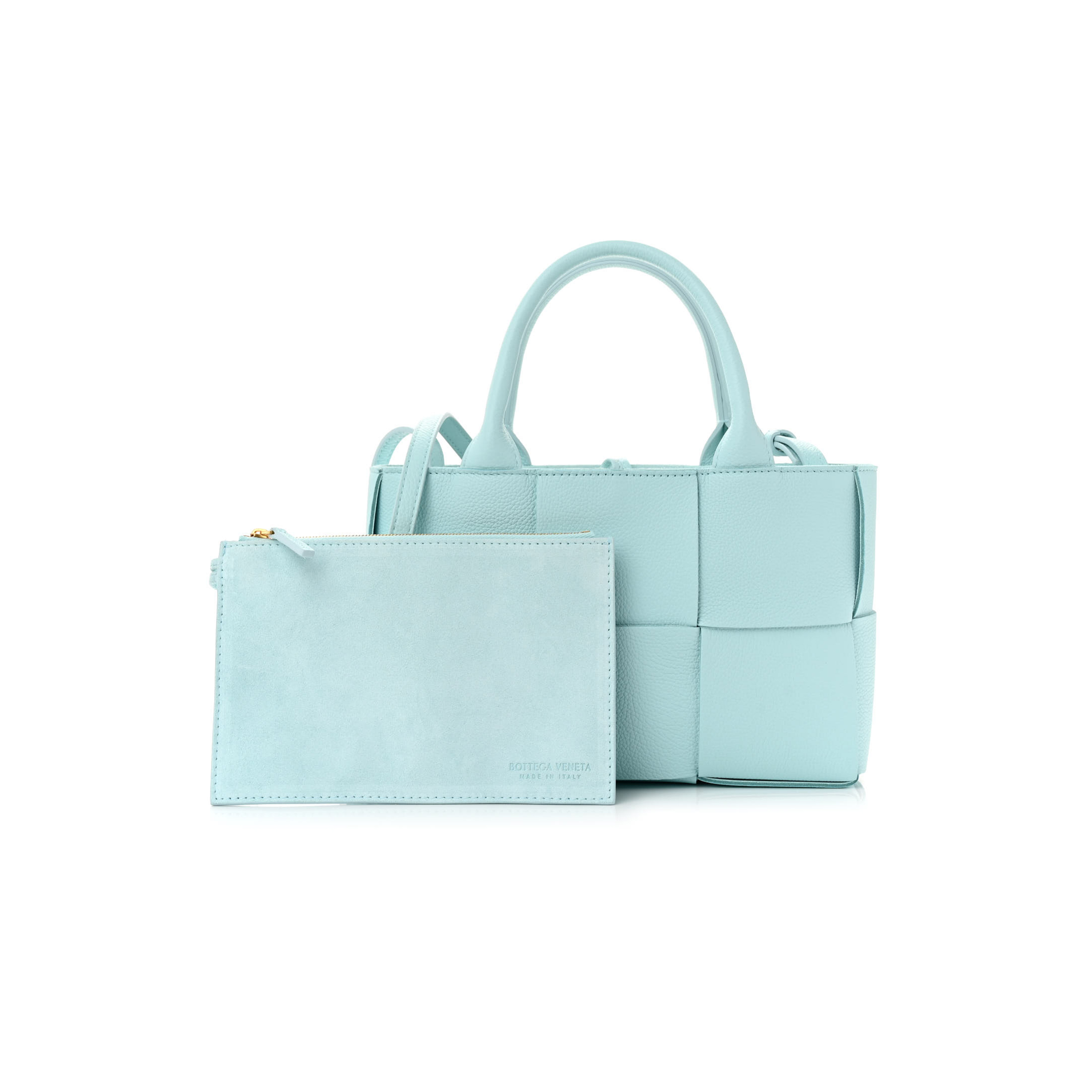 BOTTEGA VENETA GRAINED CALFSKIN MAXI INTRECCIATO MINI ARCO TOTE PALE BLUE (25*17*8cm)