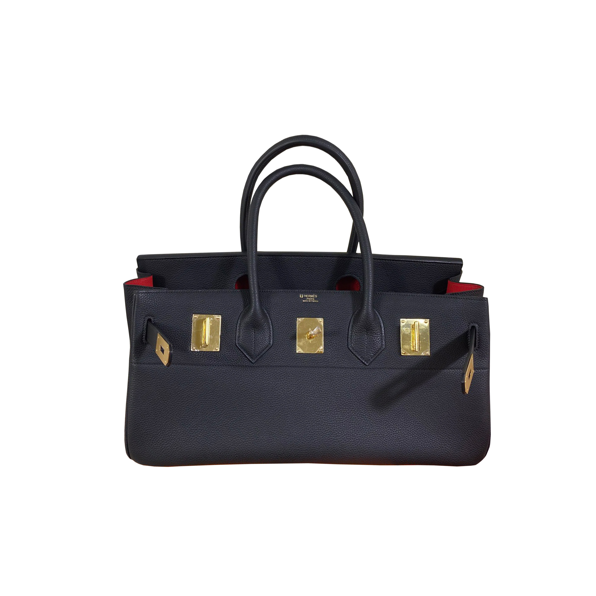 HERMES SHOULDER BIRKIN 42CM TOGO BLACK RED LINING BAG 954814 (42*21*16cm)