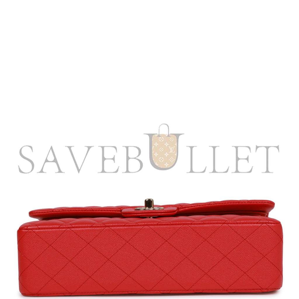 CHANEL MEDIUM CLASSIC DOUBLE FLAP BAG RED CAVIAR LIGHT GOLD HARDWARE (25.5*15.5*6.5cm)