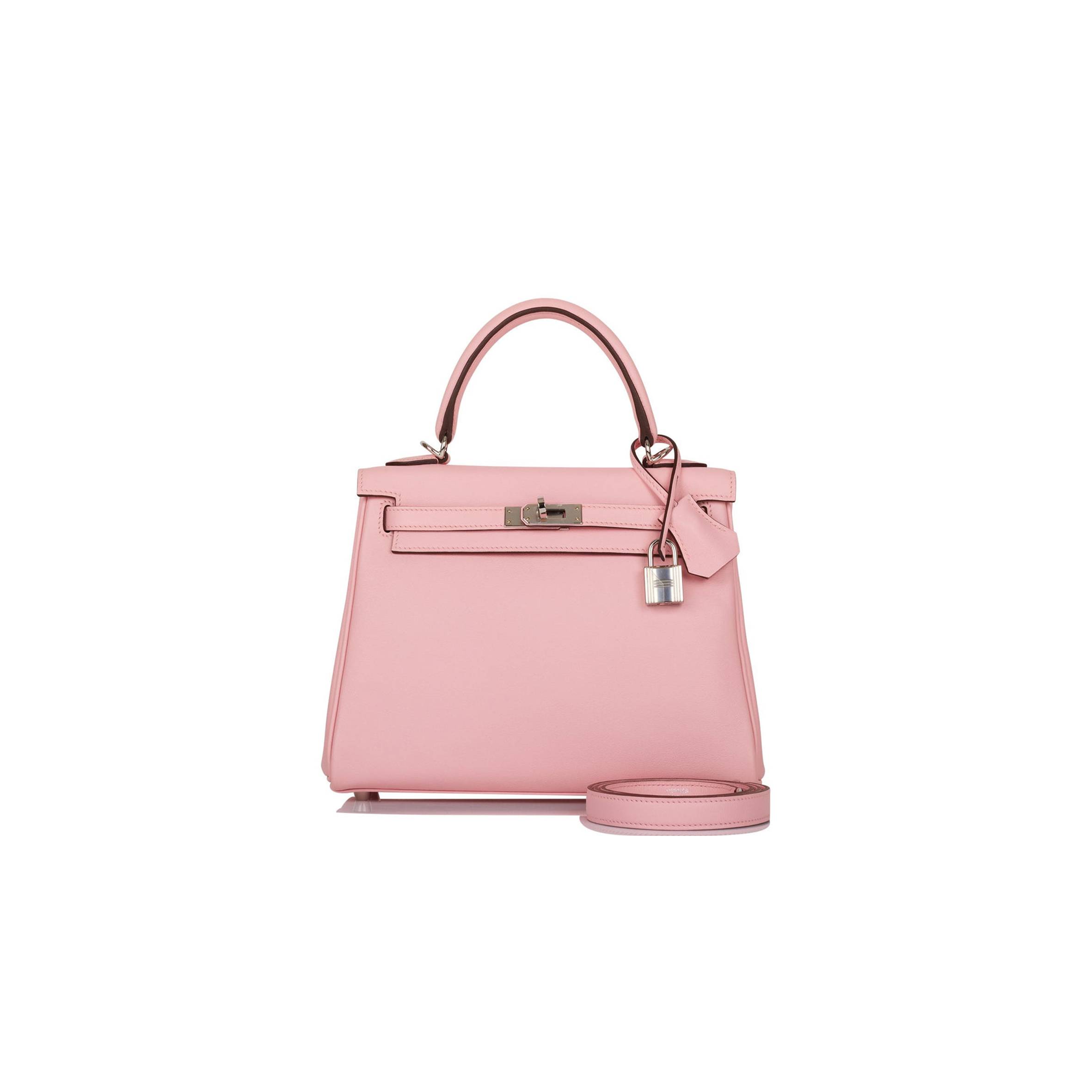 HERMES KELLY RETOURNE 25 ROSE SAKURA SWIFT PALLADIUM HARDWARE HANDMADE (25*17*7cm)