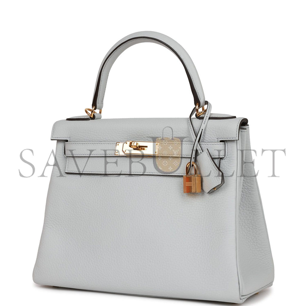 HERMES KELLY RETOURNE 28 BLEU PALE CLEMENCE GOLD HARDWARE (28*22*10cm)