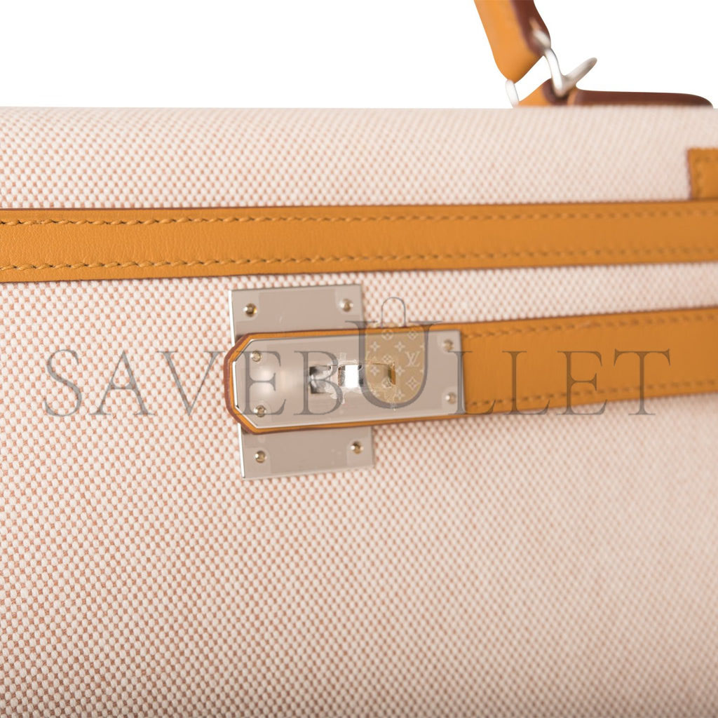 HERMES KELLY SELLIER 28 SESAME TOILE AND SWIFT PALLADIUM HARDWARE (28*22*10cm)