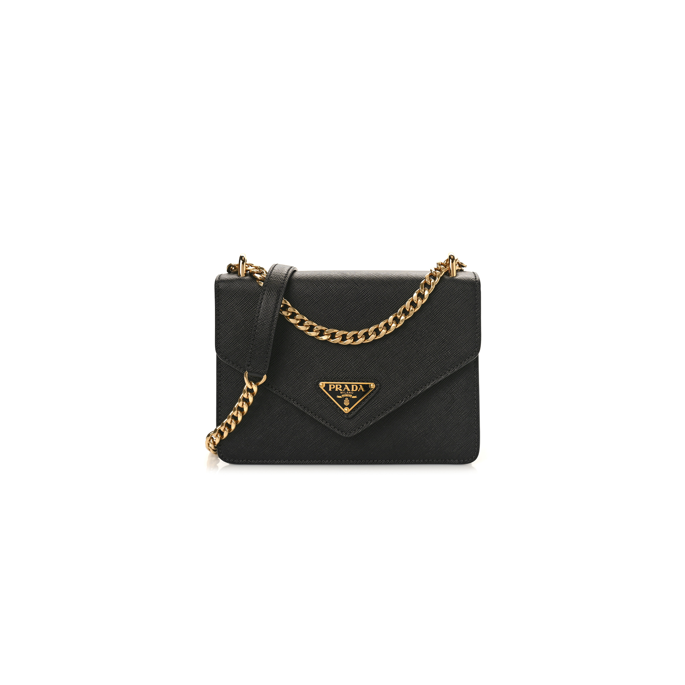 PRADA SAFFIANO SOFT CALFSKIN CHAIN SHOULDER BAG BLACK (20*13*6cm)