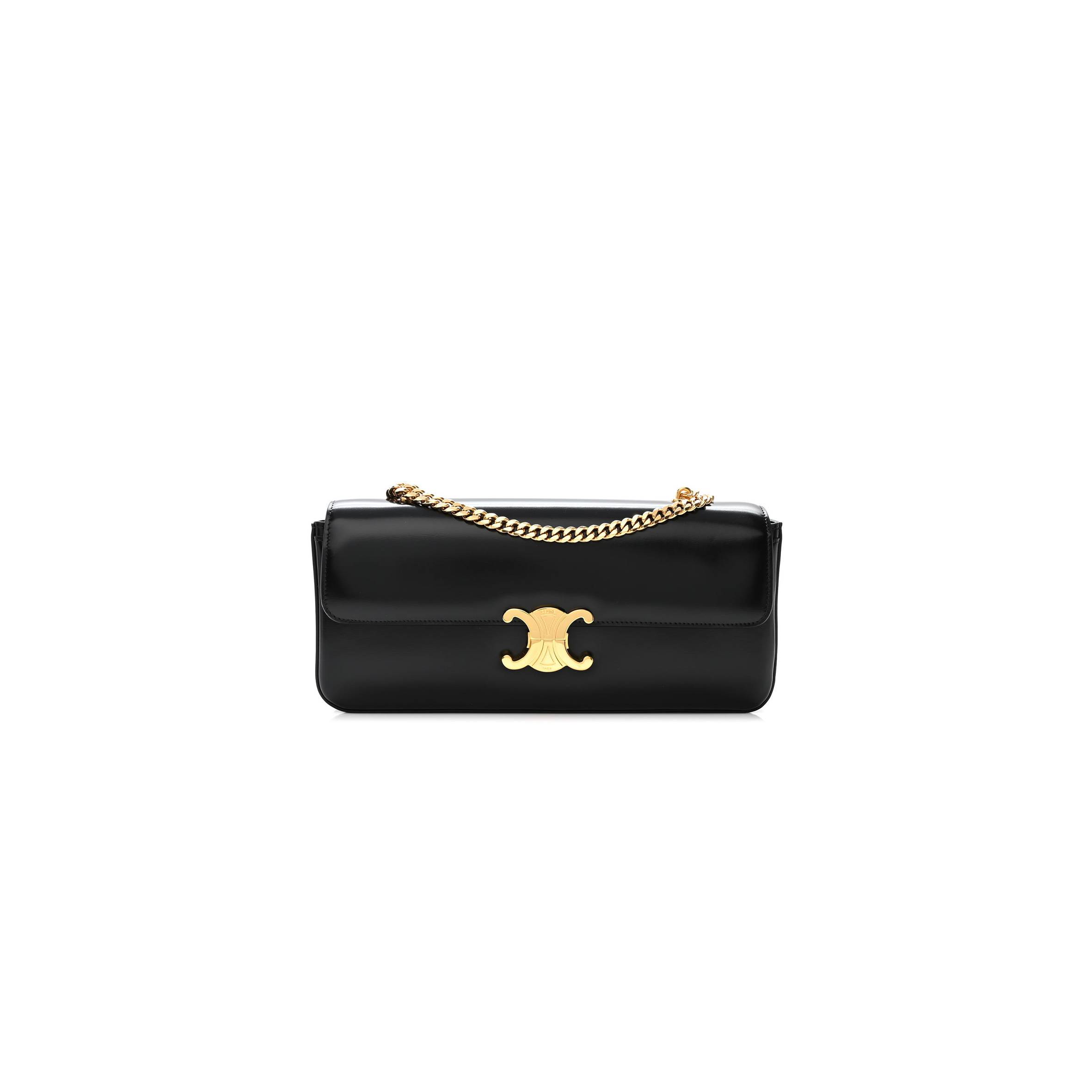 CELINE SHINY CALFSKIN TRIOMPHE CHAIN BAG BLACK (30*13*4cm)