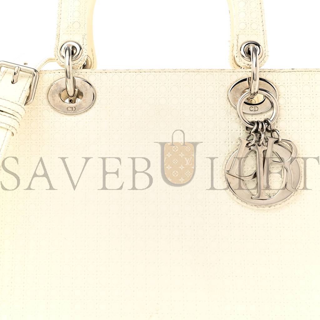 DIOR PATENT MICRO-CANNAGE MEDIUM LADY DIOR WHITE (24*21*12.1cm)