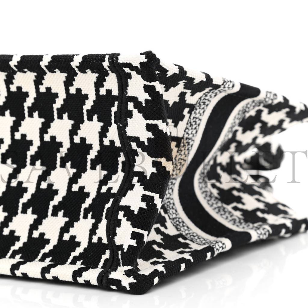 DIOR CANVAS HOUNDSTOOTH EMBROIDERED SMALL BOOK TOTE BLACK WHITE (27*22*11.4cm) DIOR CANVAS HOUNDSTOOTH EMBROIDERED SMALL BOOK TOTE BLACK WHITE (27*22*11.4cm)