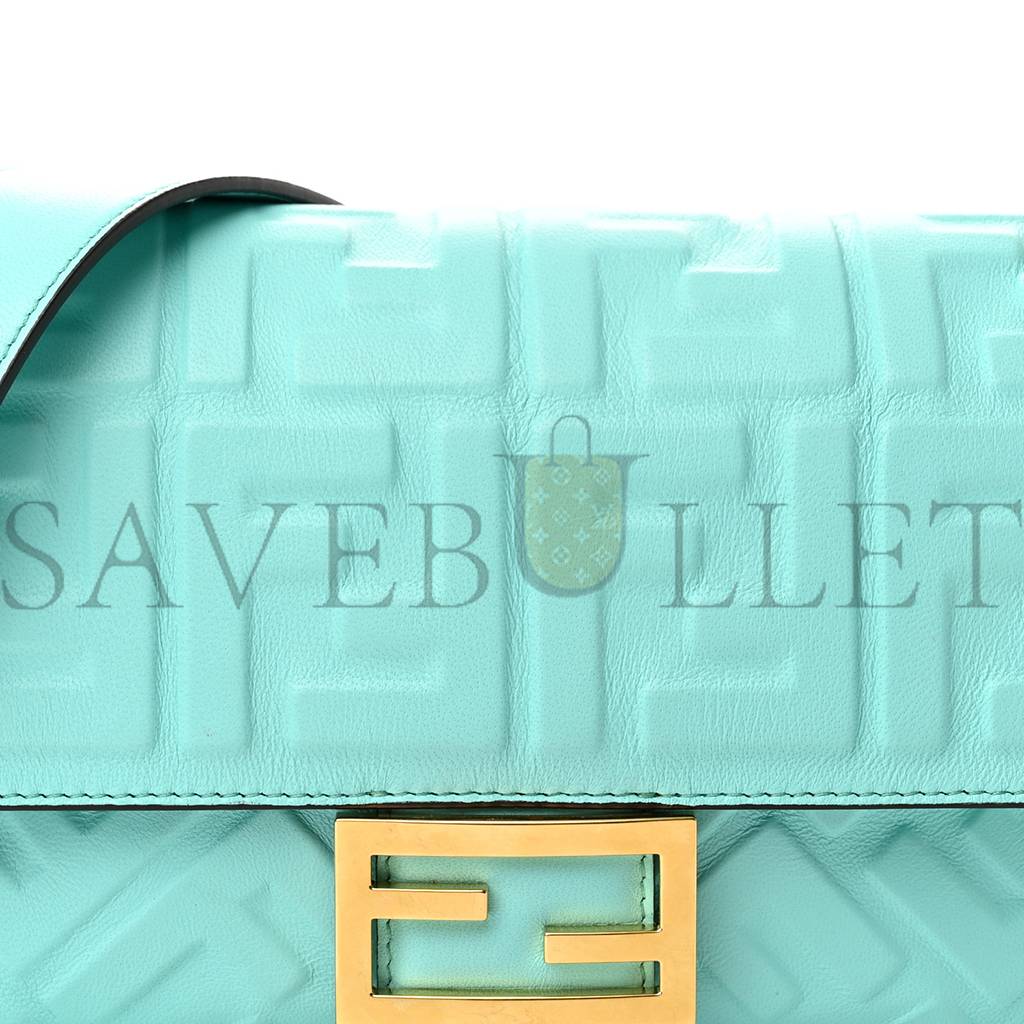 FENDI NAPPA FF 1974 EMBOSSED BAGUETTE SPRING TURQUOISE (25*15*5cm)